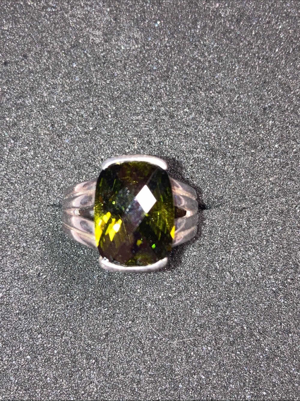 Sterling Silver Ring with Olive Green Faceted Stone
